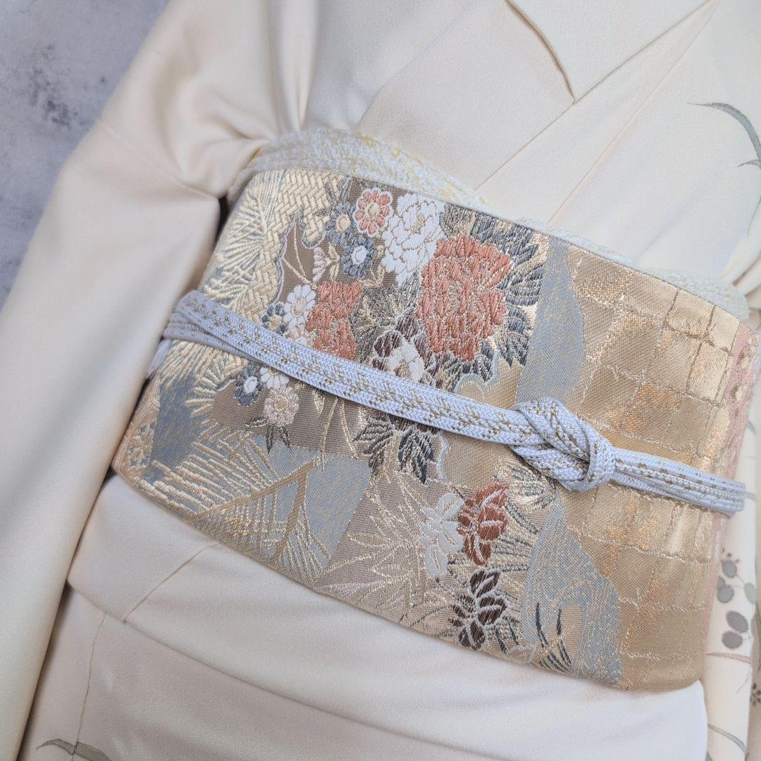 訪問着　フルセット　着物　正絹　花　刺繍　金彩加工　しつけ糸　祝い事　O9