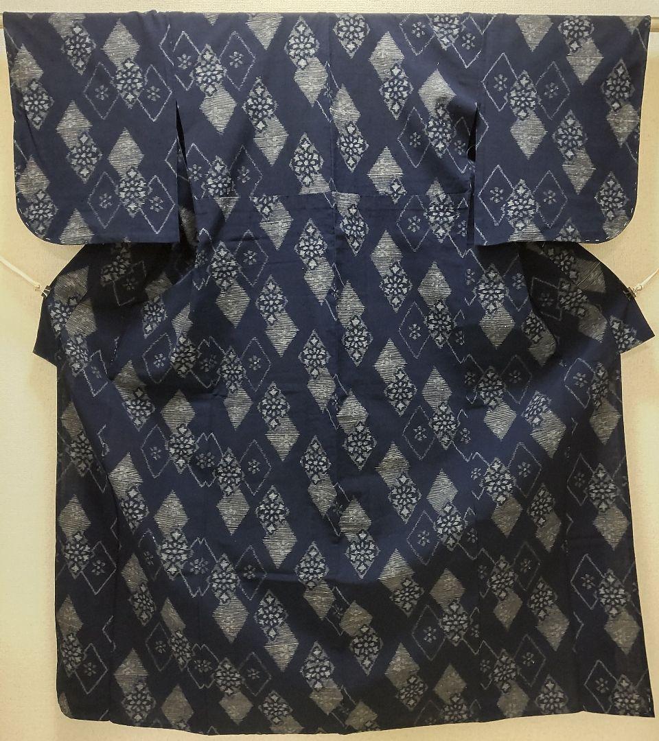木綿　久留米絣　手織菱花織り出し　着物（９８８）