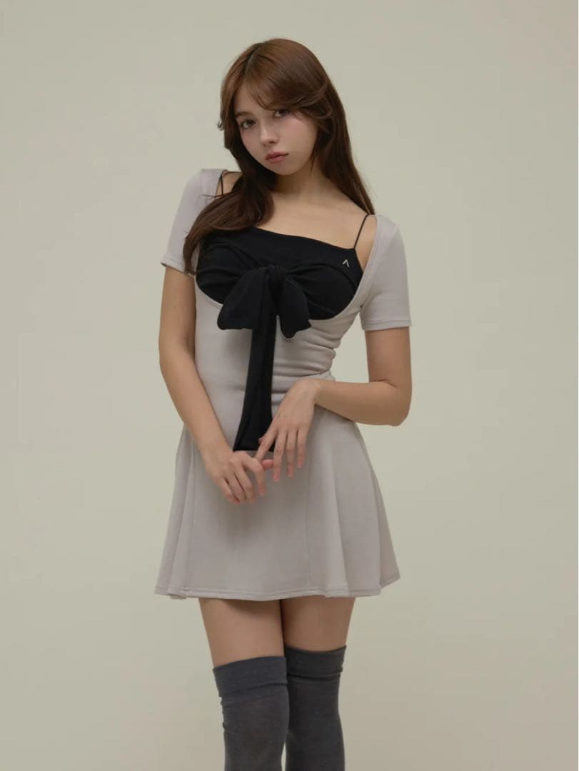 andmary Lady like mini dress ベージュ