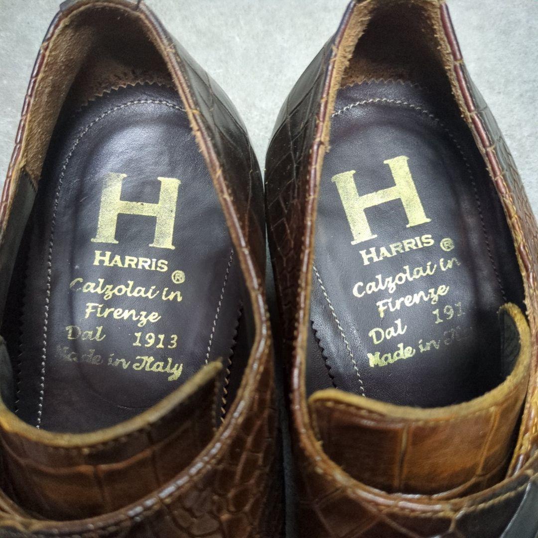 100周年限定　HARRIS ハリス クロコ柄 レザー ダブルバックルシューズ