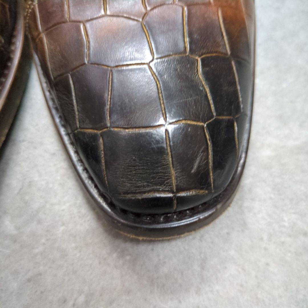 100周年限定　HARRIS ハリス クロコ柄 レザー ダブルバックルシューズ