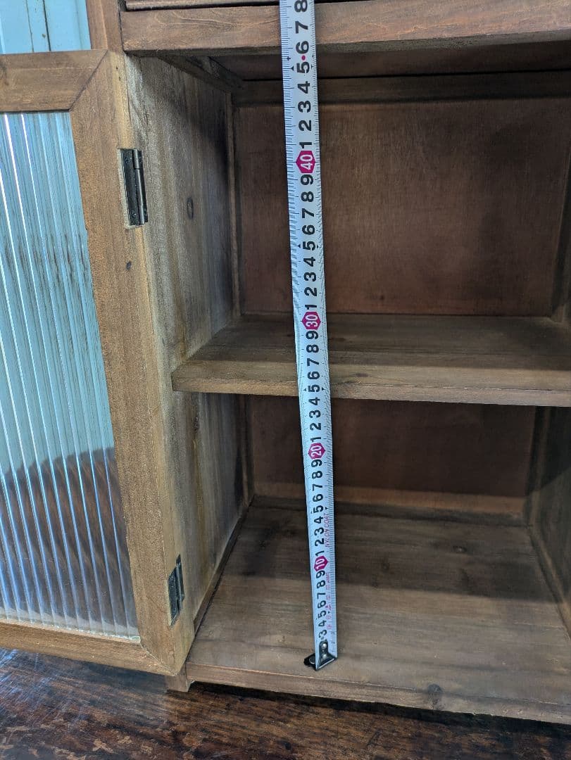 木製ヴィンテージスタイル ガラスキャビネット アンティークサイドボード