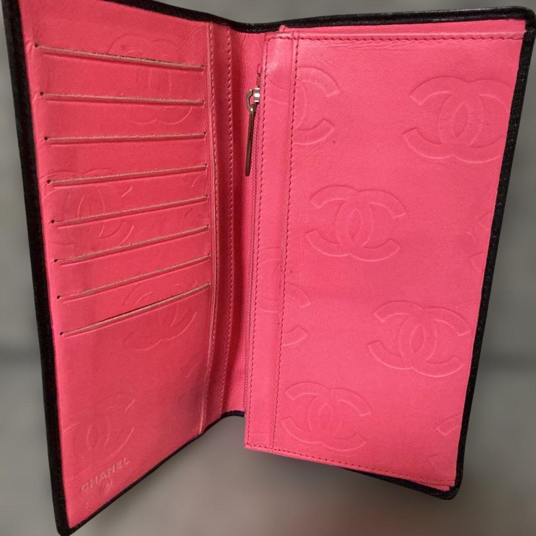 CHANEL カンボンライン　ブラック&ピンク　長財布
