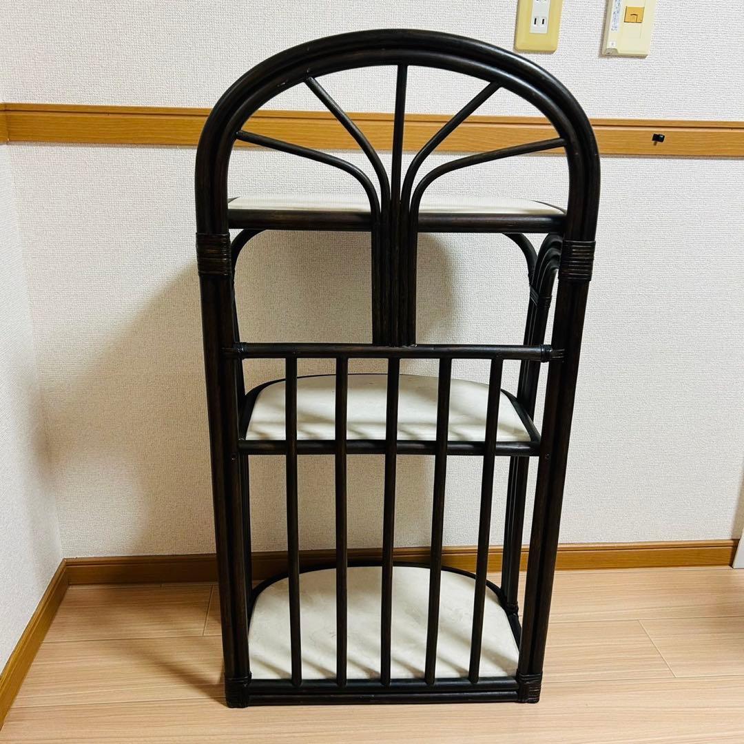 アンティーク調 ラタンフレーム 大理石風 3段ラック レトロ家具