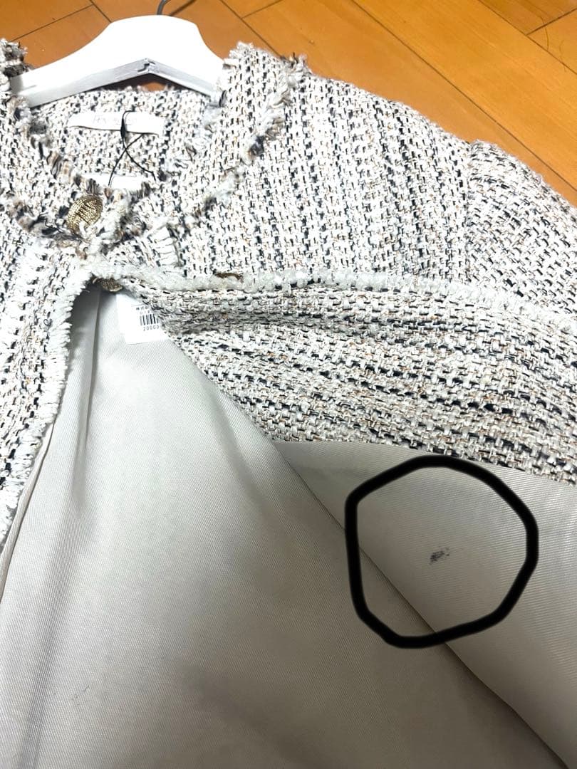 アーバンリサーチ　ホワイト系 ツイード ノーカラージャケット