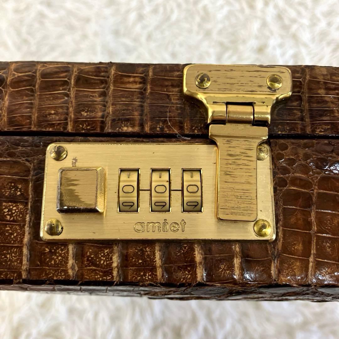 クロコ　トランクケース　カイマン　ダークブラウン　本革　amilet