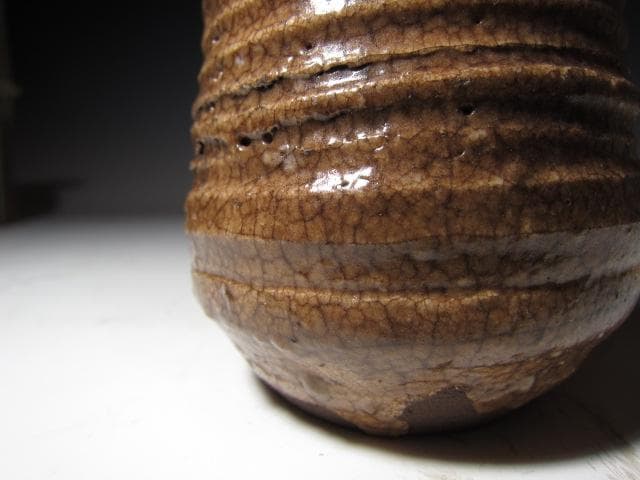 ○古萩茶入「遠山」裏千家六代 六閑斎花押 淡々斎追書 二重箱 替え仕覆k541