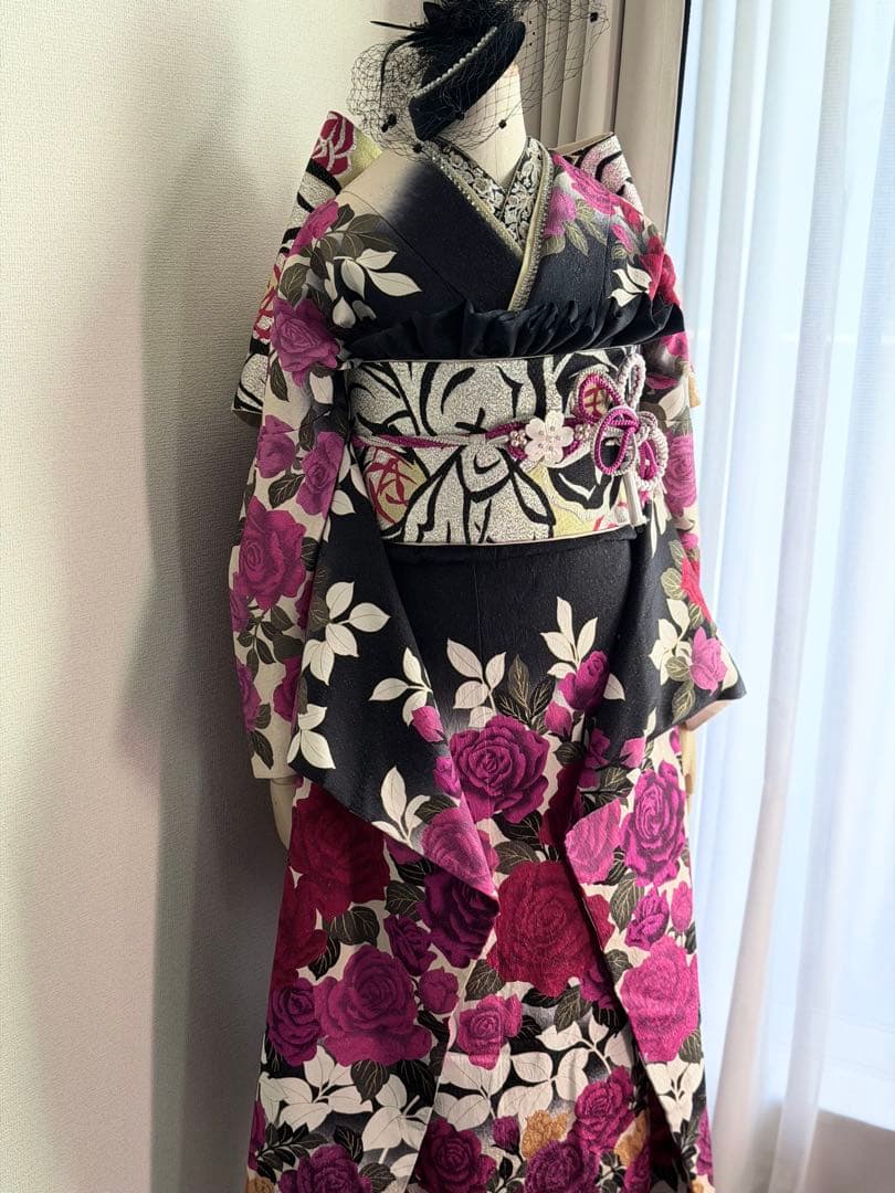 振袖　フルセット　黒バラ