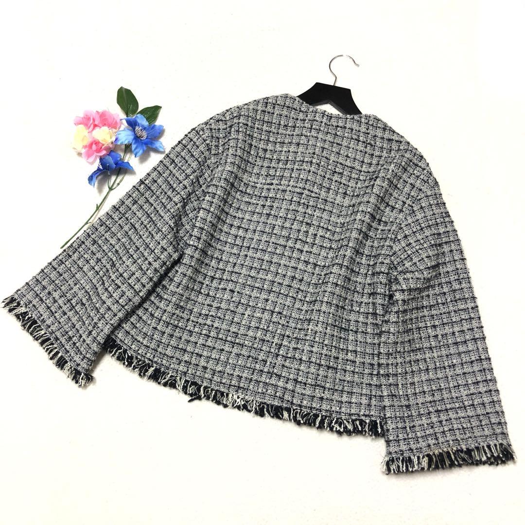近年モデル✨　マックスマーラ　ノーカラージャケット　ツイード　フリンジ　グレー