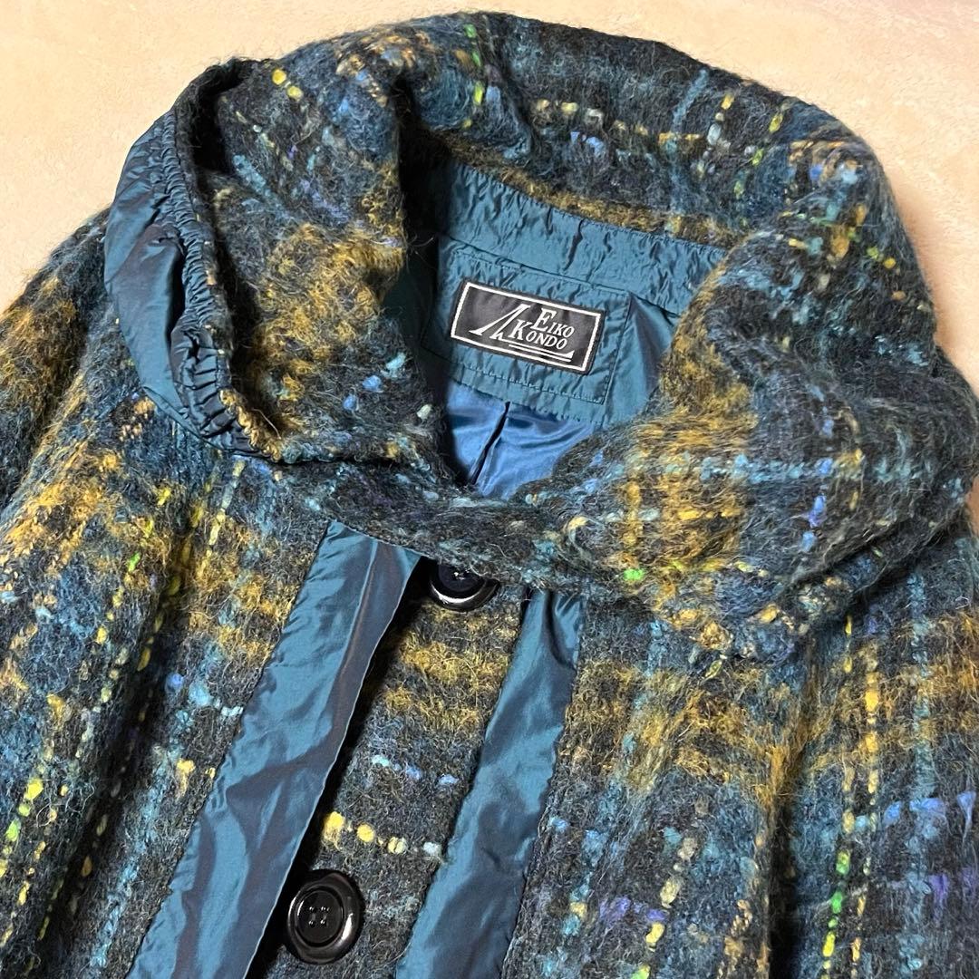 美品✨エイココンドウ　42 ウール　チェック　異素材　コート