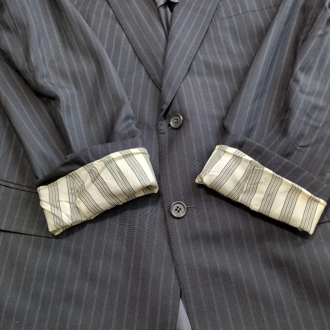 ブルックスブラザーズ　オーダースーツ　セットアップ　黒　ストライプ　背抜き　L