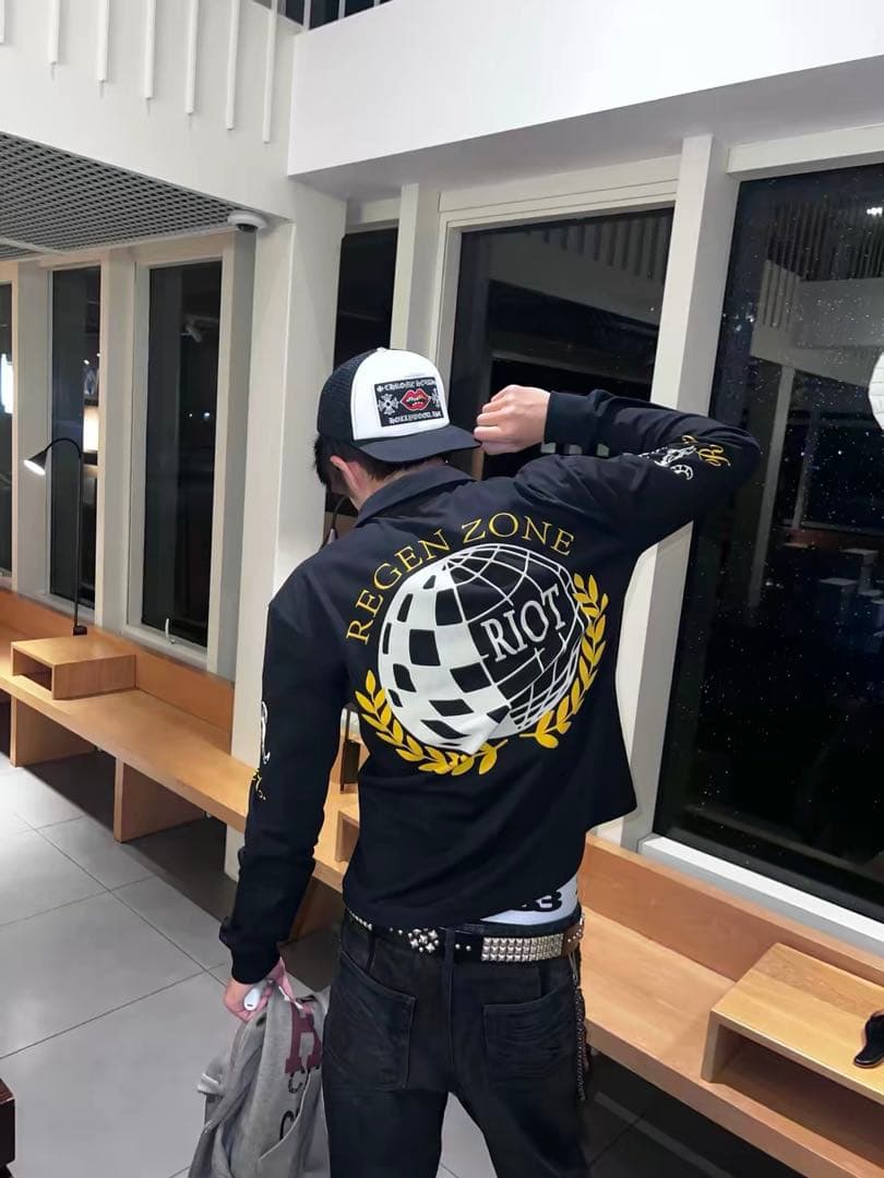 REGEN ZONE y2k opium ロゴ刺繍 長袖ポロシャツ