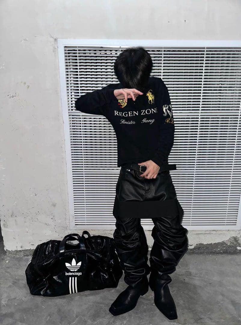 REGEN ZONE y2k opium ロゴ刺繍 長袖ポロシャツ