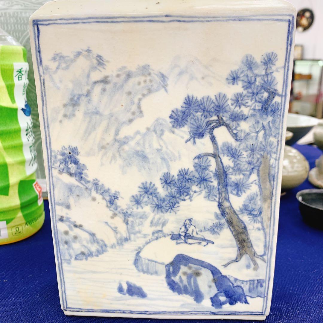 李朝　花瓶　フラワーベース　陶器　染付