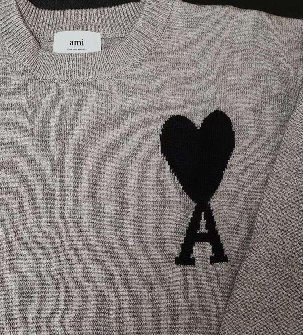 ami グレー ニットセーター ハート A刺繍