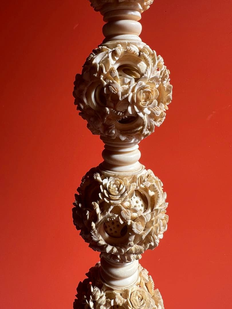 1081 中国美術　多層球　彫刻　約全長70cm 　猴　天球儀　置物