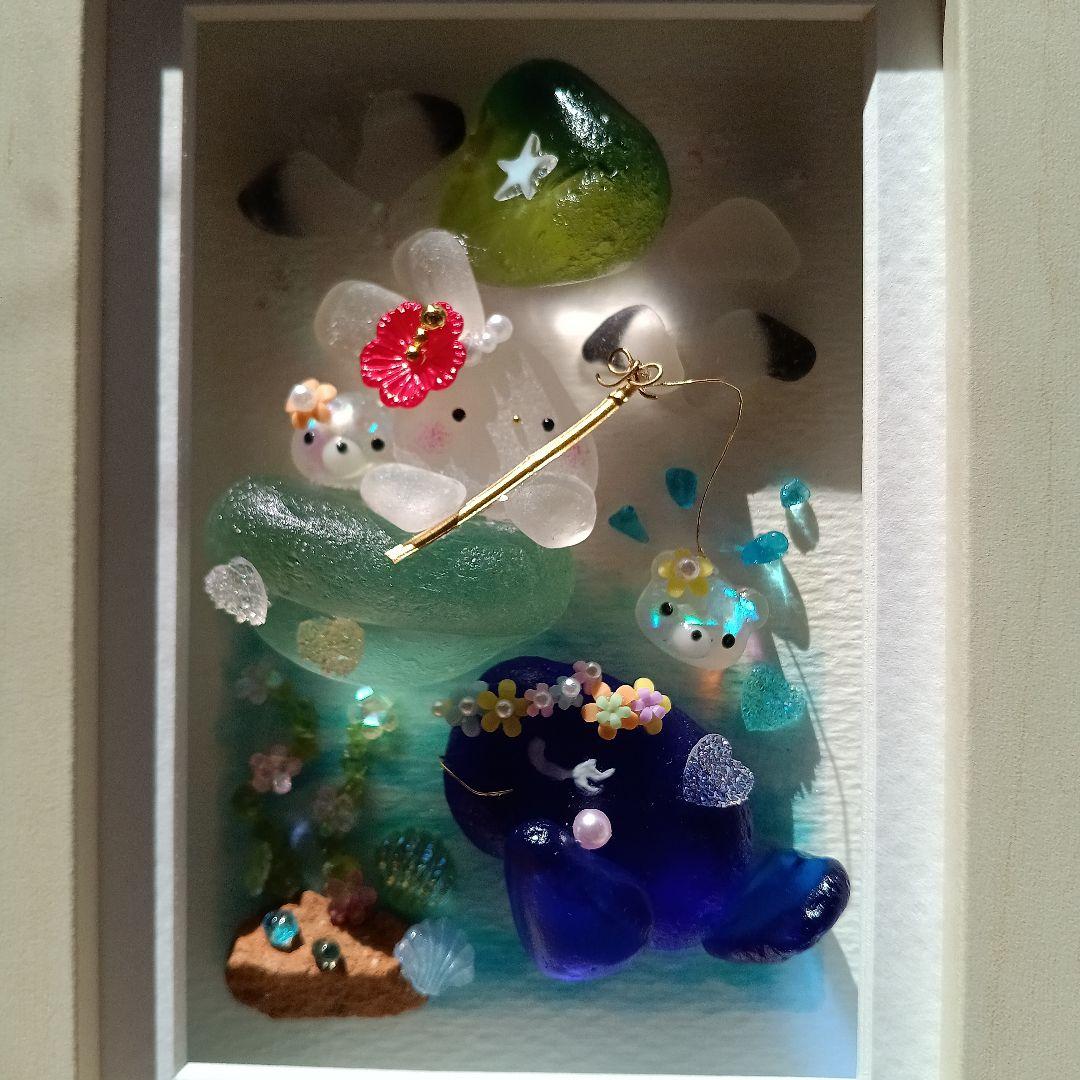 シーグラスアート　♡きみとともだち♡　うさぎちゃん＆くじらさんver.