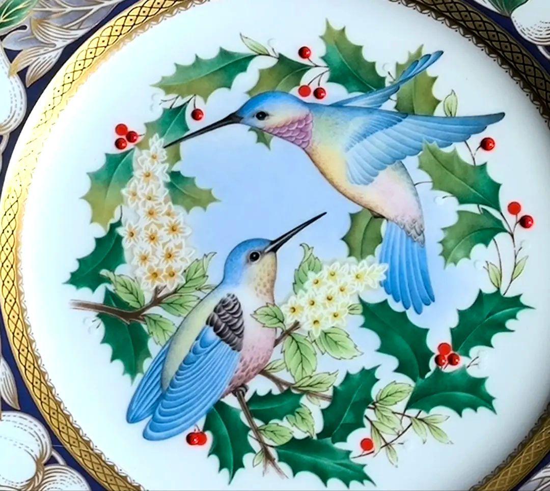 ノリタケ 限定品プレート 2000 ハチドリ 青い鳥 陶器 金彩
