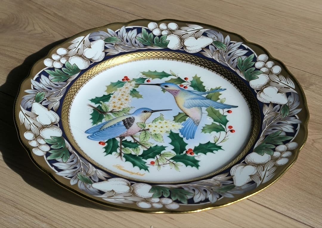 ノリタケ 限定品プレート 2000 ハチドリ 青い鳥 陶器 金彩
