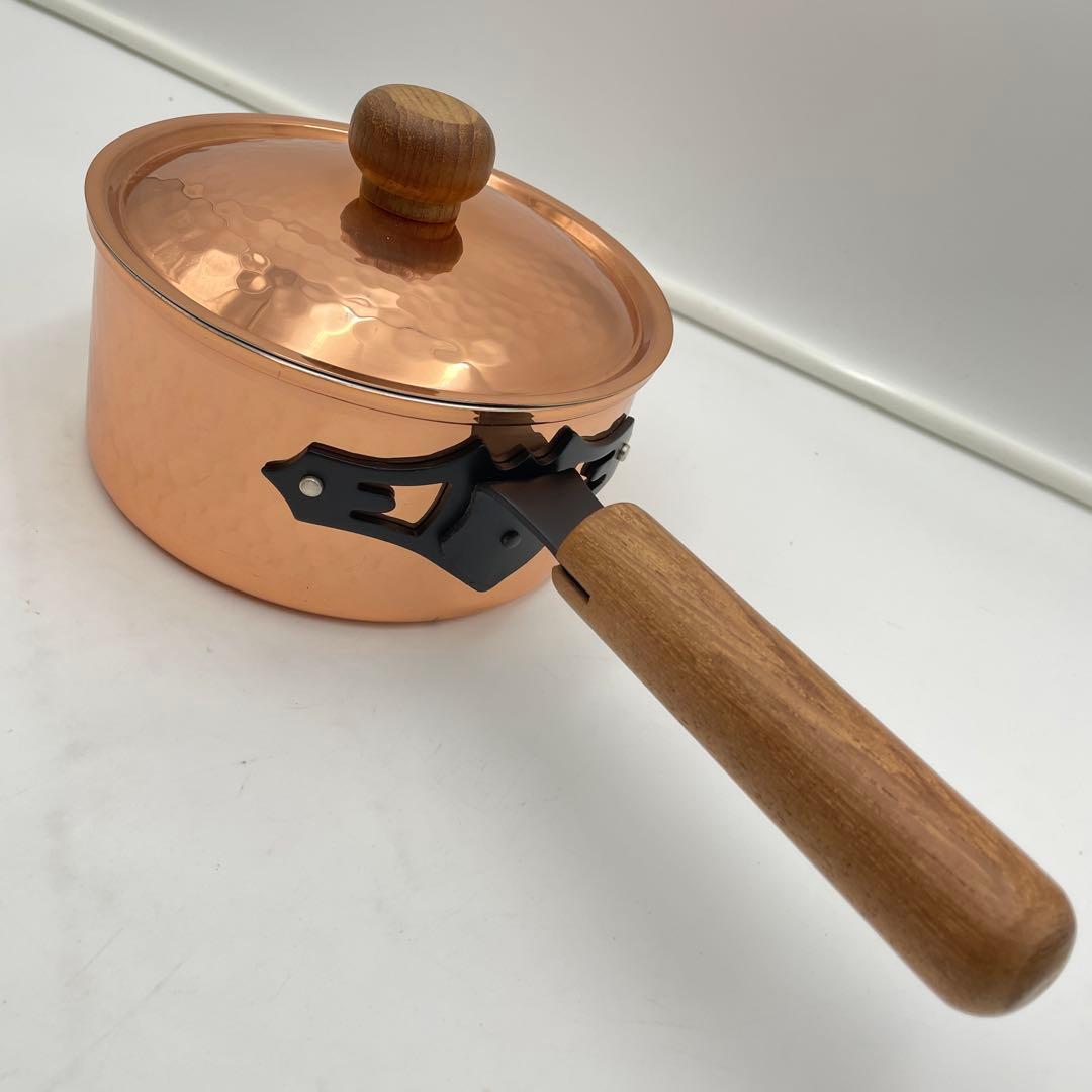 未使用　新光金属　純銅　COPPER100 鎚目入り　　片手鍋 蓋付