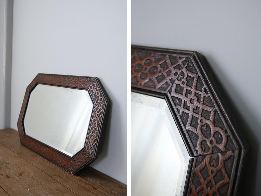 英国アンティーク木製カッティングミラー/壁掛け鏡オクタゴン八角形85-157-3