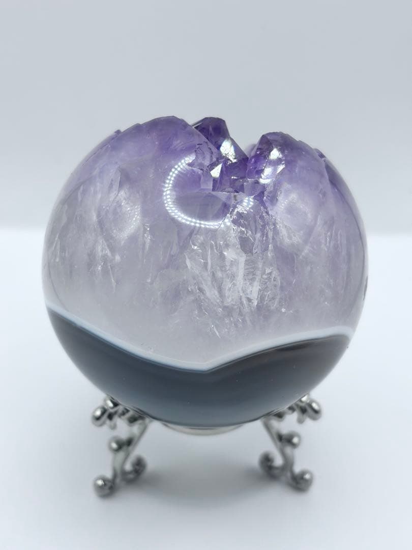 ☆*☆様 天然石 アメジスト瑪瑙 台座付き スフィア 丸玉 笑口 オールカット