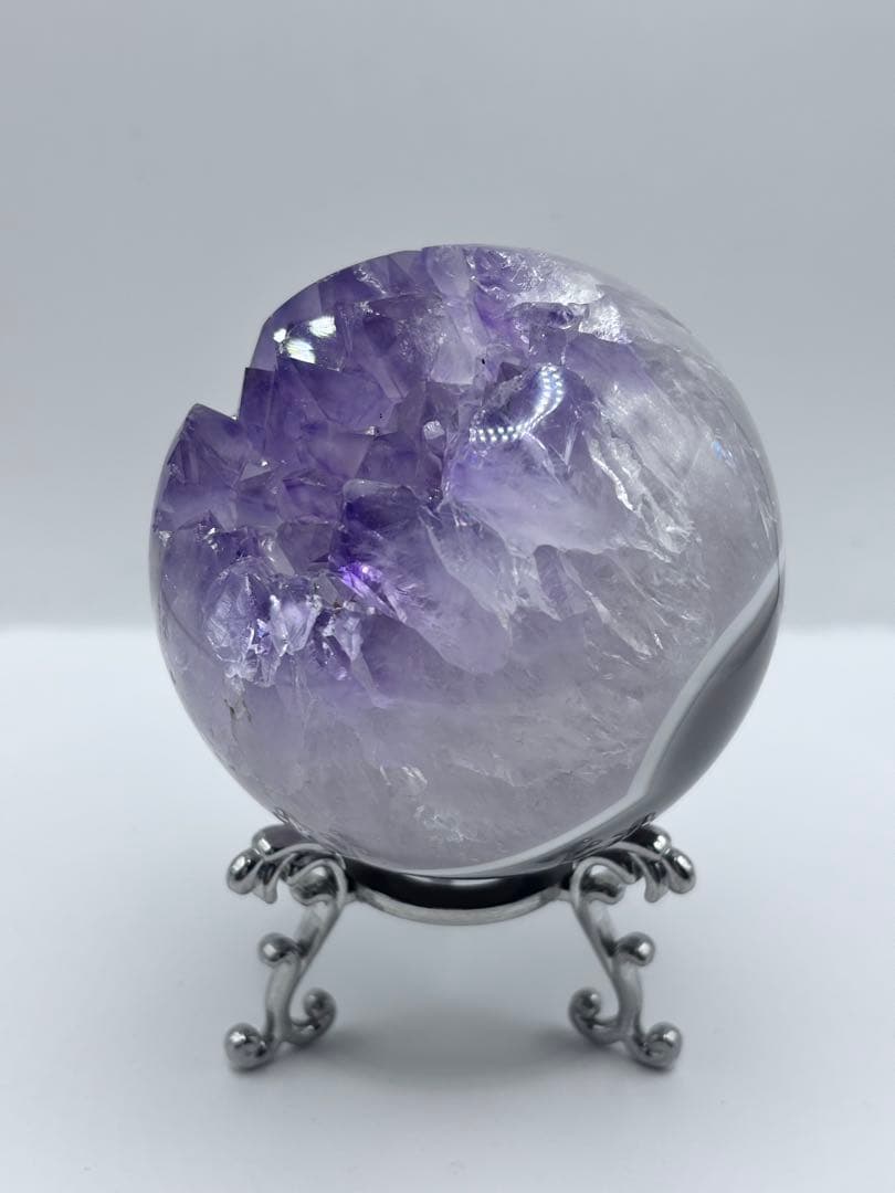 ☆*☆様 天然石 アメジスト瑪瑙 台座付き スフィア 丸玉 笑口 オールカット