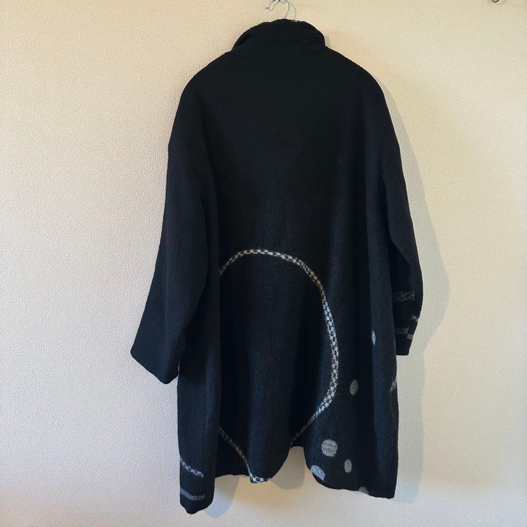 慈雨 センソユニコ ドット 柄 アシンメトリー 変形 ウール コート 40