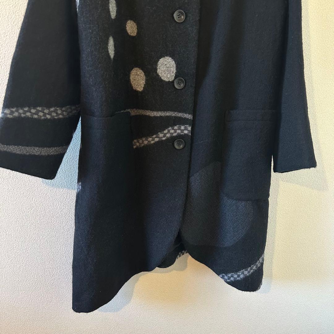 慈雨 センソユニコ ドット 柄 アシンメトリー 変形 ウール コート 40