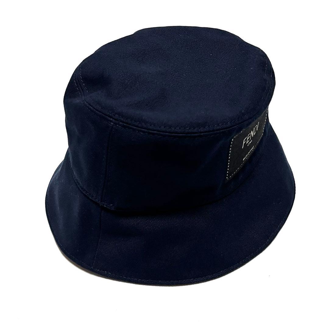 FENDI バケットハット ネイビー ロゴ刺繍パッチ 帽子 美品 未使用 タグ付