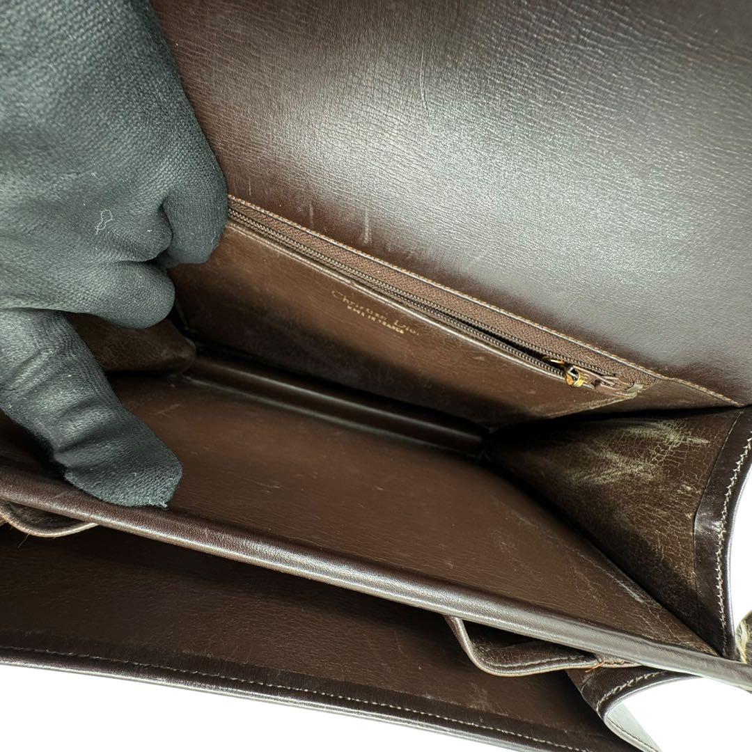 レア クリスチャンディオール ショルダーバッグ レザー ブラウン ゴールド金具