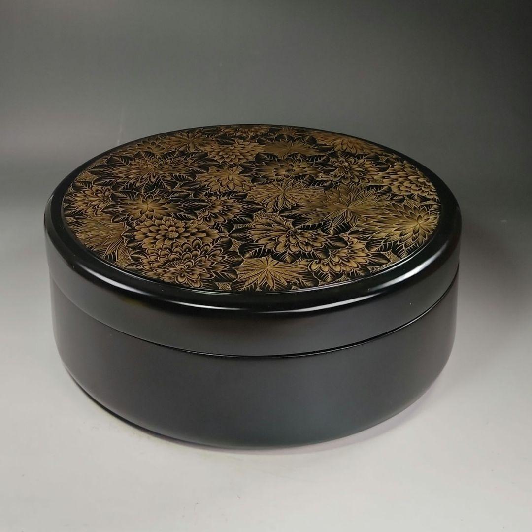 イ873 茶櫃『清光作』『輪島塗沈金菊模様　共箱』茶道具　煎茶道具