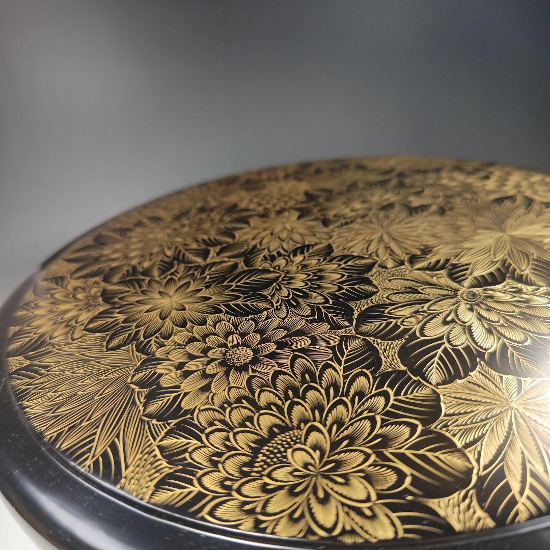 イ873 茶櫃『清光作』『輪島塗沈金菊模様　共箱』茶道具　煎茶道具