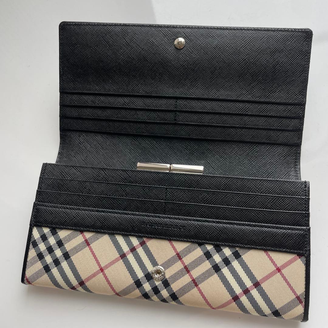 美品★BURBERRY★長財布　レザーノバチェック　ブラック