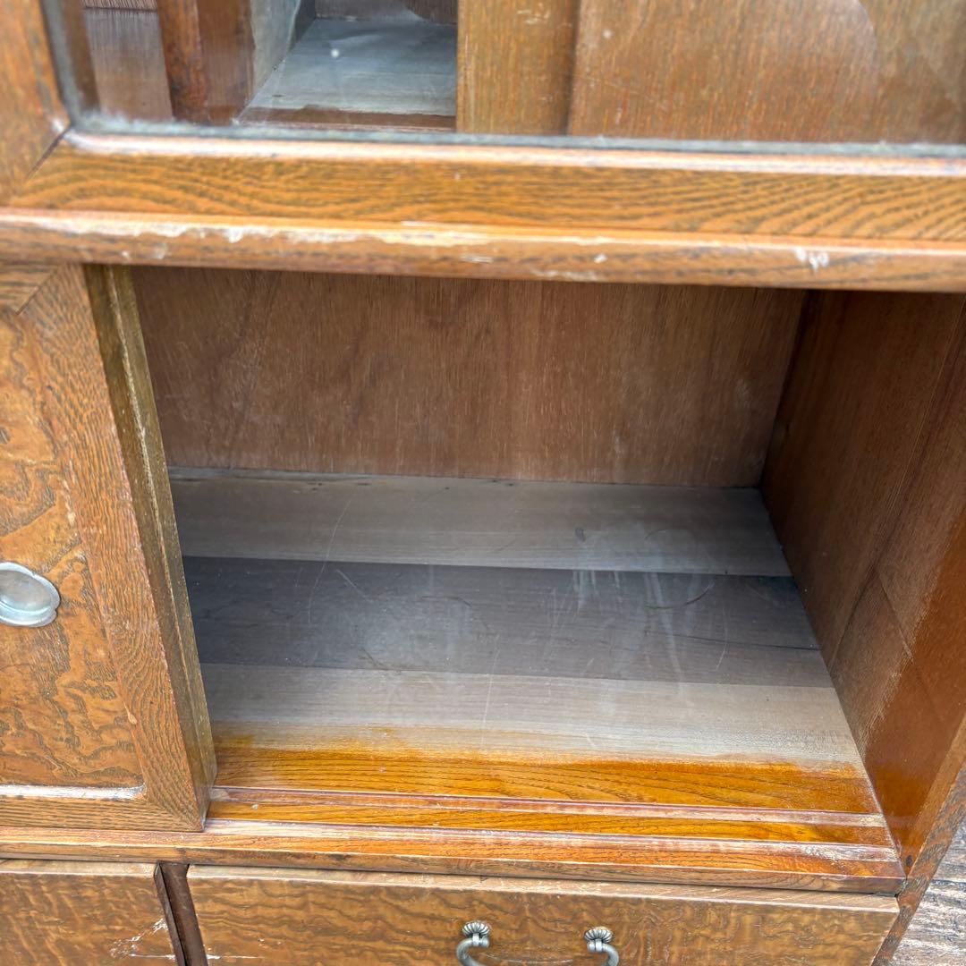 昭和レトロ 無垢材 茶棚 茶箪笥 ガラス戸 サイドボード 古家具 ビンテージ