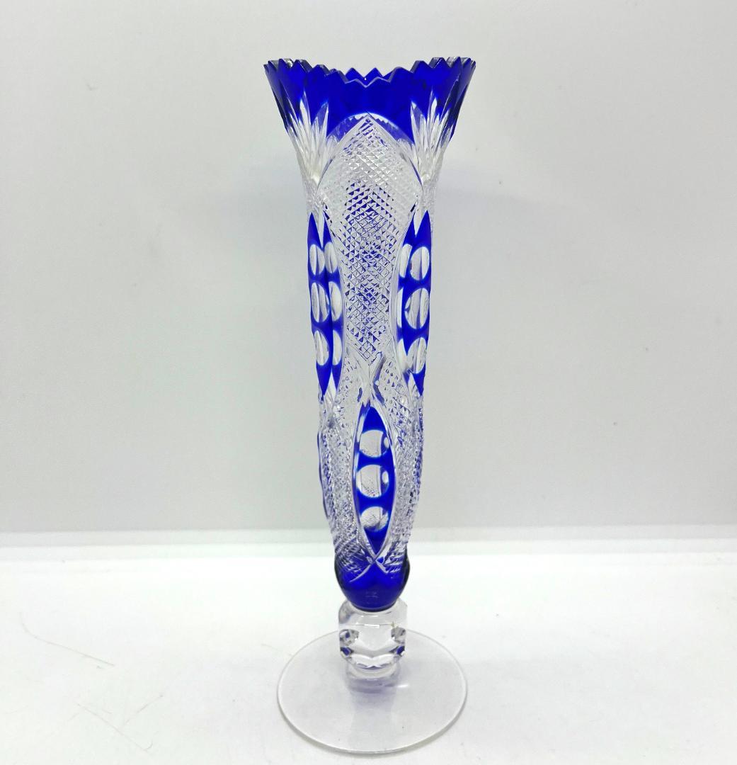 ボスポラスクリスタル 花瓶 高さ21㎝ ブルー クリスタルガラス 未使用 箱付き