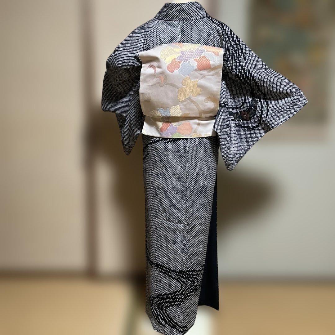 付け下げ訪問着　総絞り　モノトーン　刺繍　 身丈155裄65