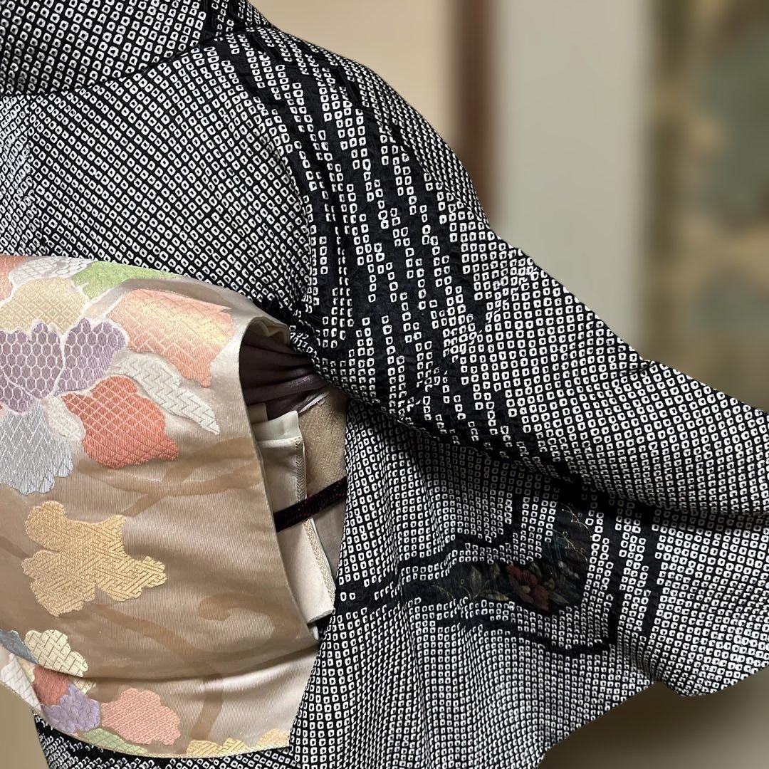 付け下げ訪問着　総絞り　モノトーン　刺繍　 身丈155裄65