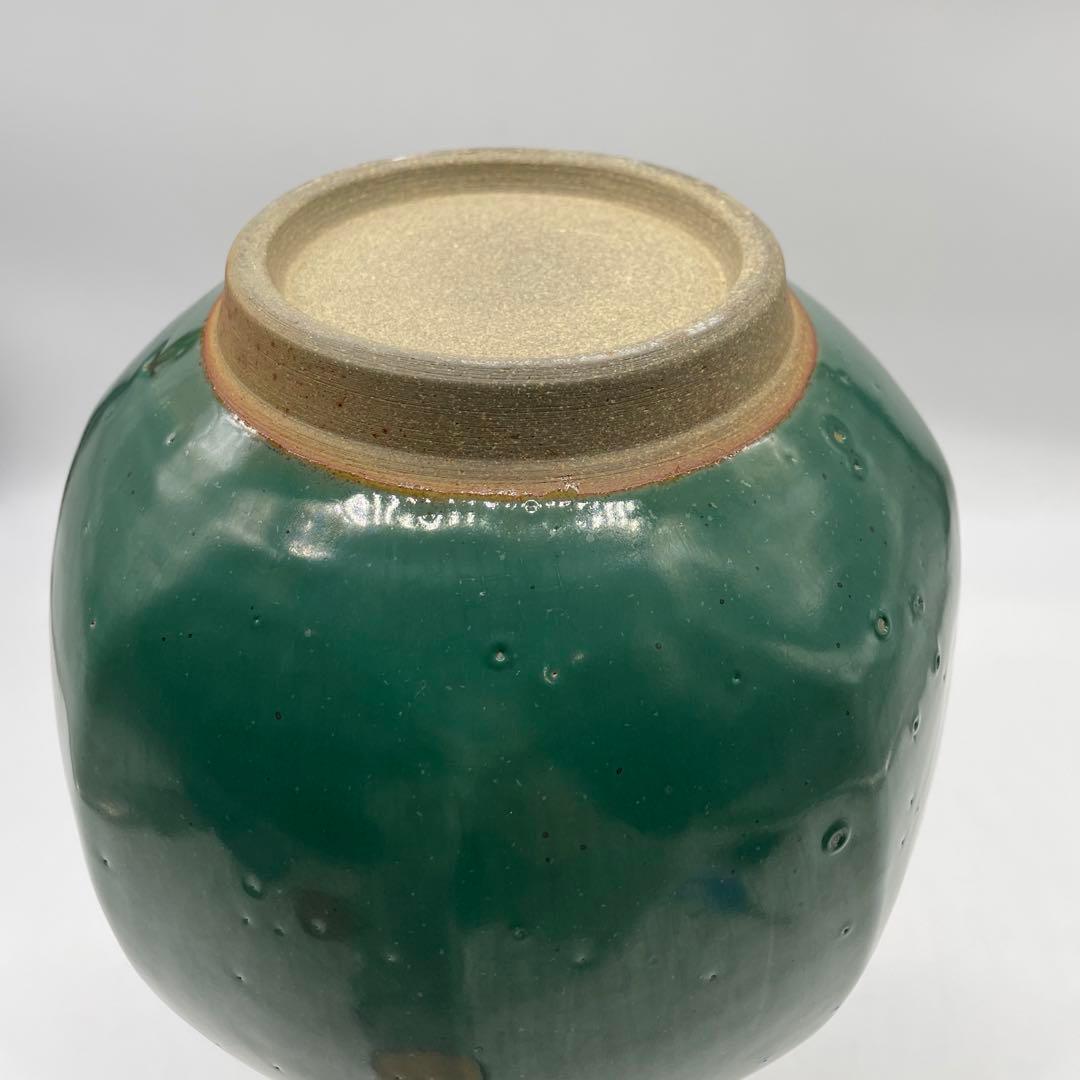 鳥取民藝　牛ノ戸焼　小林栄一作　緑釉面取花瓶　76