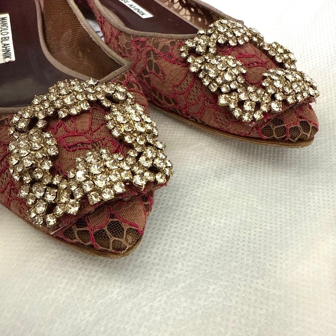 MANOLO BLAHNIK ピンクレースフラットシューズ 35ロンハーマン