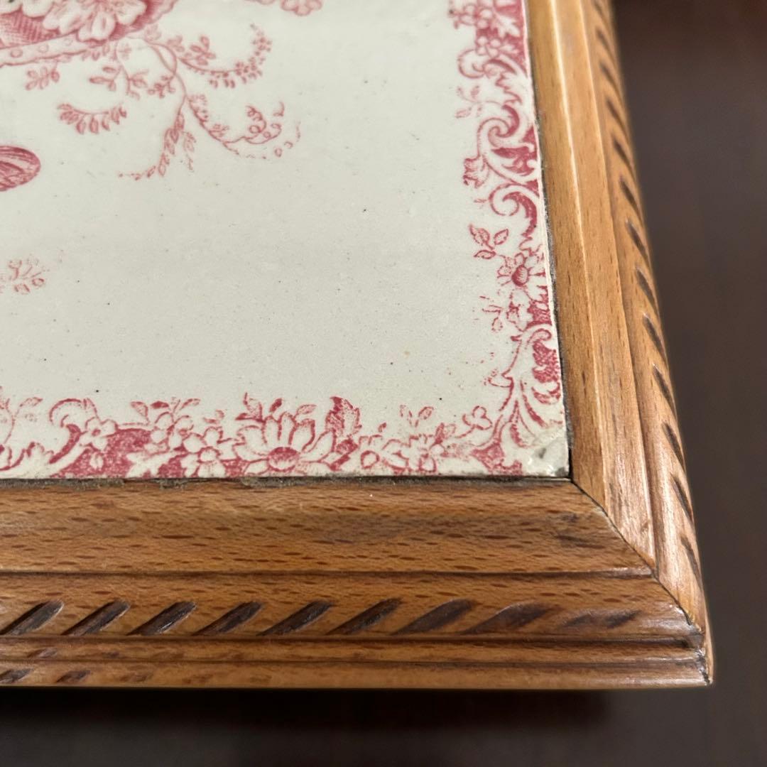 フランスアンティーク　トリベッド　足付き　鍋敷き　木製＆陶磁器