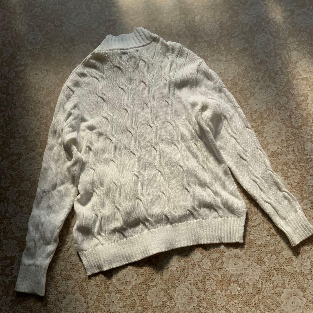 超美品　ポロラルフローレン　コットンケーブル編みジップアップニットブルゾンL白