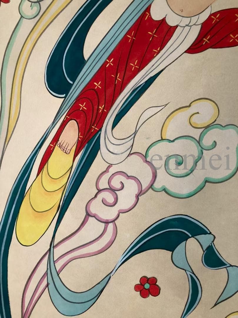中国古美術・張大千款・飛天人物画・掛軸・純手描き・文房置物・水墨画・書道品・絹本