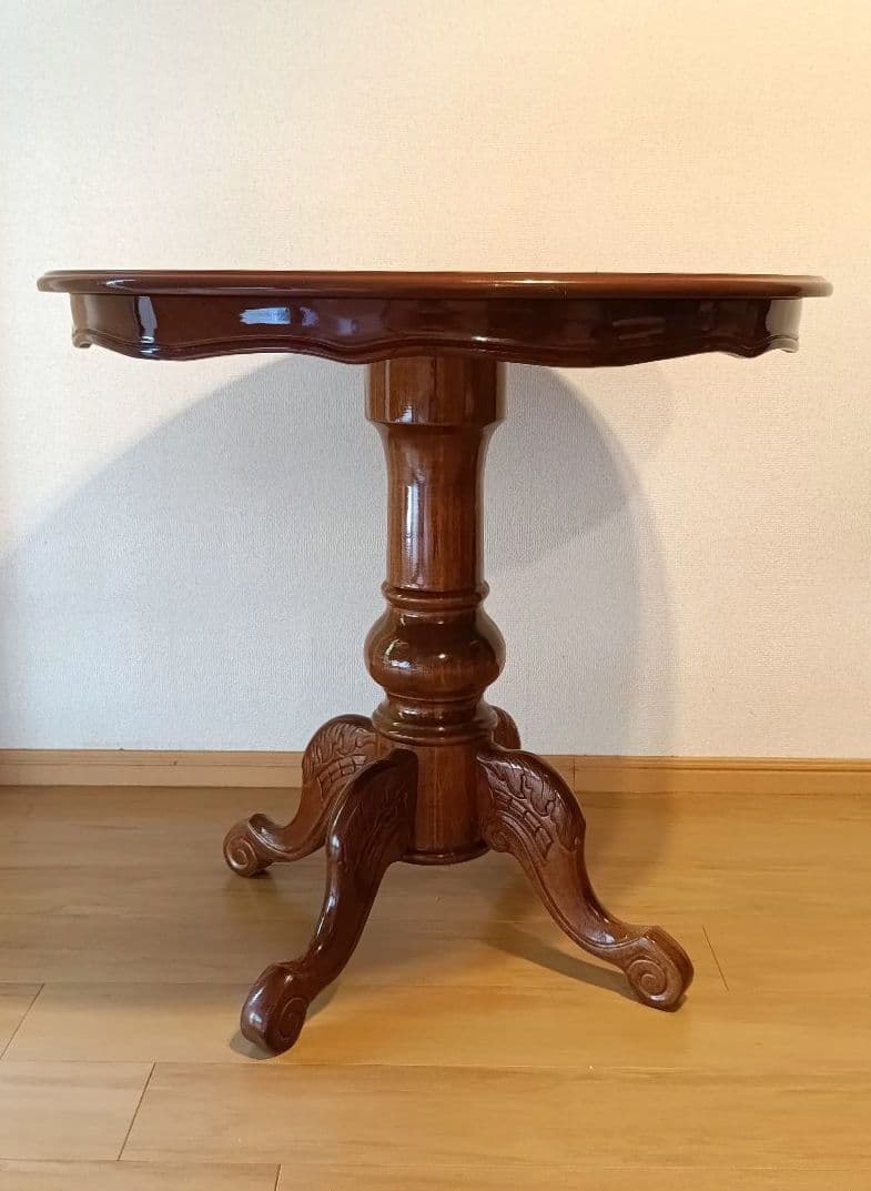 イタリア高級家具 象嵌細工 クラシックダイニングテーブル 80cm 猫脚