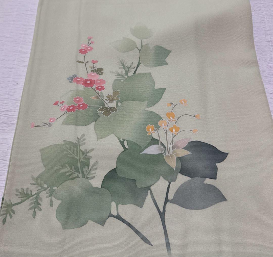 h*o様 付け下げ訪問着 花柄 グリーン パールトーン加工 卒入学お付添 帯、帯