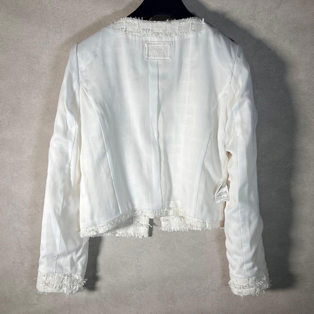 フォクシー ツイードジャケット ノーカラー ホワイト 入学式 卒業式 38