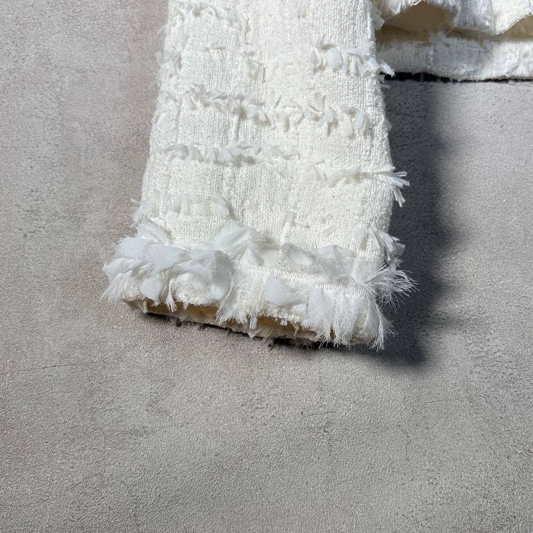 フォクシー ツイードジャケット ノーカラー ホワイト 入学式 卒業式 38