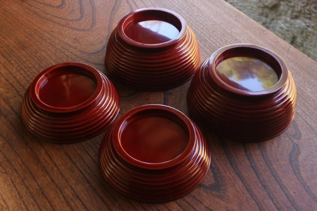 デッドストック！深みある糸目紅溜塗に極上稲穂福来雀蒔絵のお椀2点（検輪島塗雑煮椀