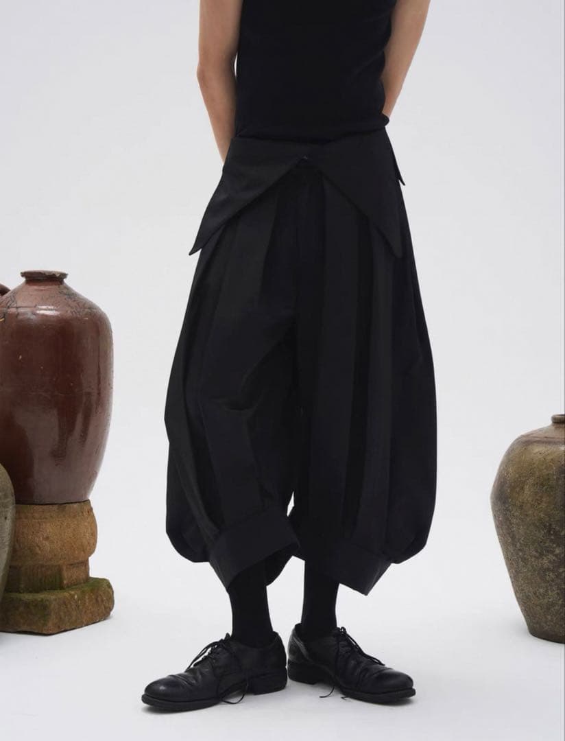 7440 37 1 プリーツ9部丈カーブランタンパンツ ワイドパンツ