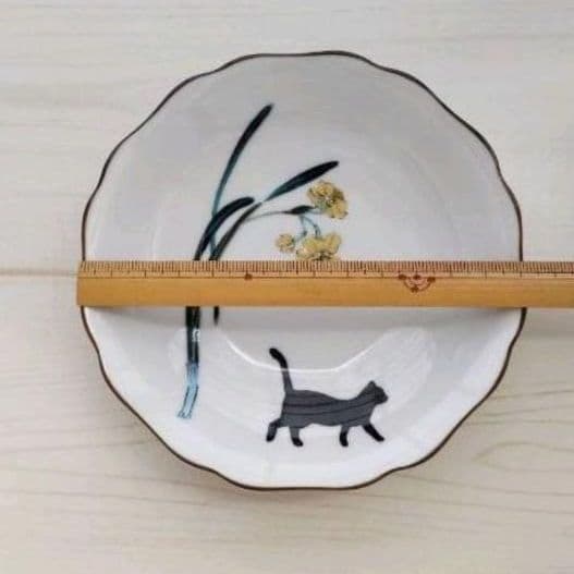 新品　九谷焼　13cm皿　猫　E